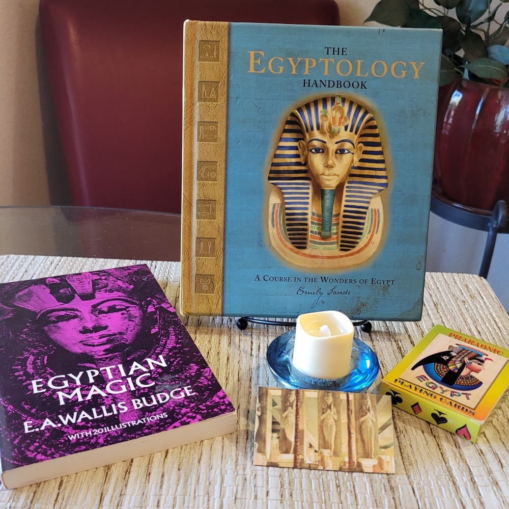 2 EGYPTIAN BOOKS; EGYPT PLAYING CARDS & EGYPTIAN MAGNET+